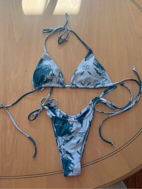 Tie-Dye Green Triangle Bikini Set - Women Swim